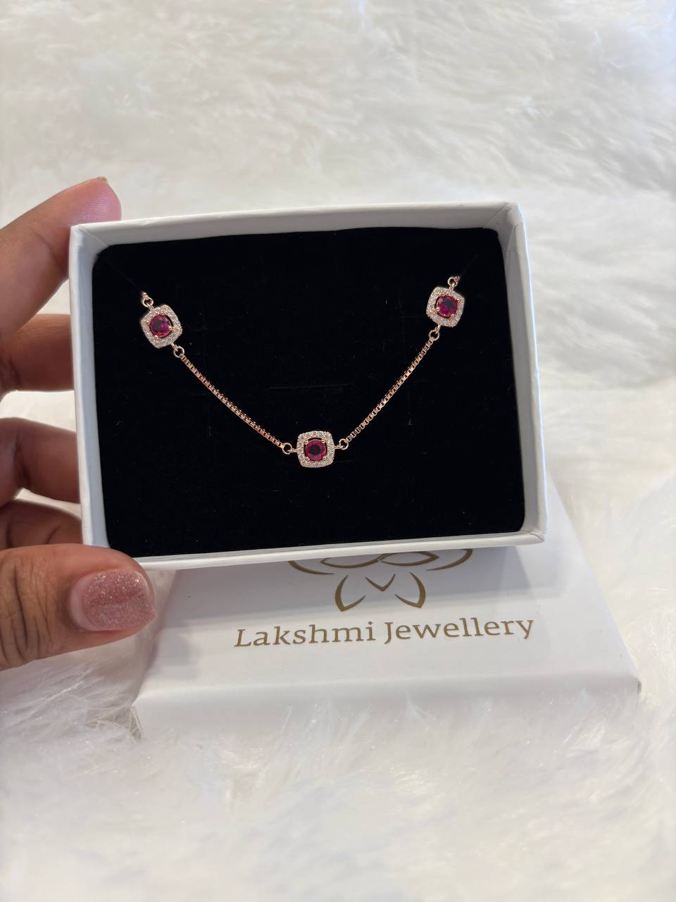Silver square pink bracelet with rosegold finish Silver square pink bracelet with rosegold finish