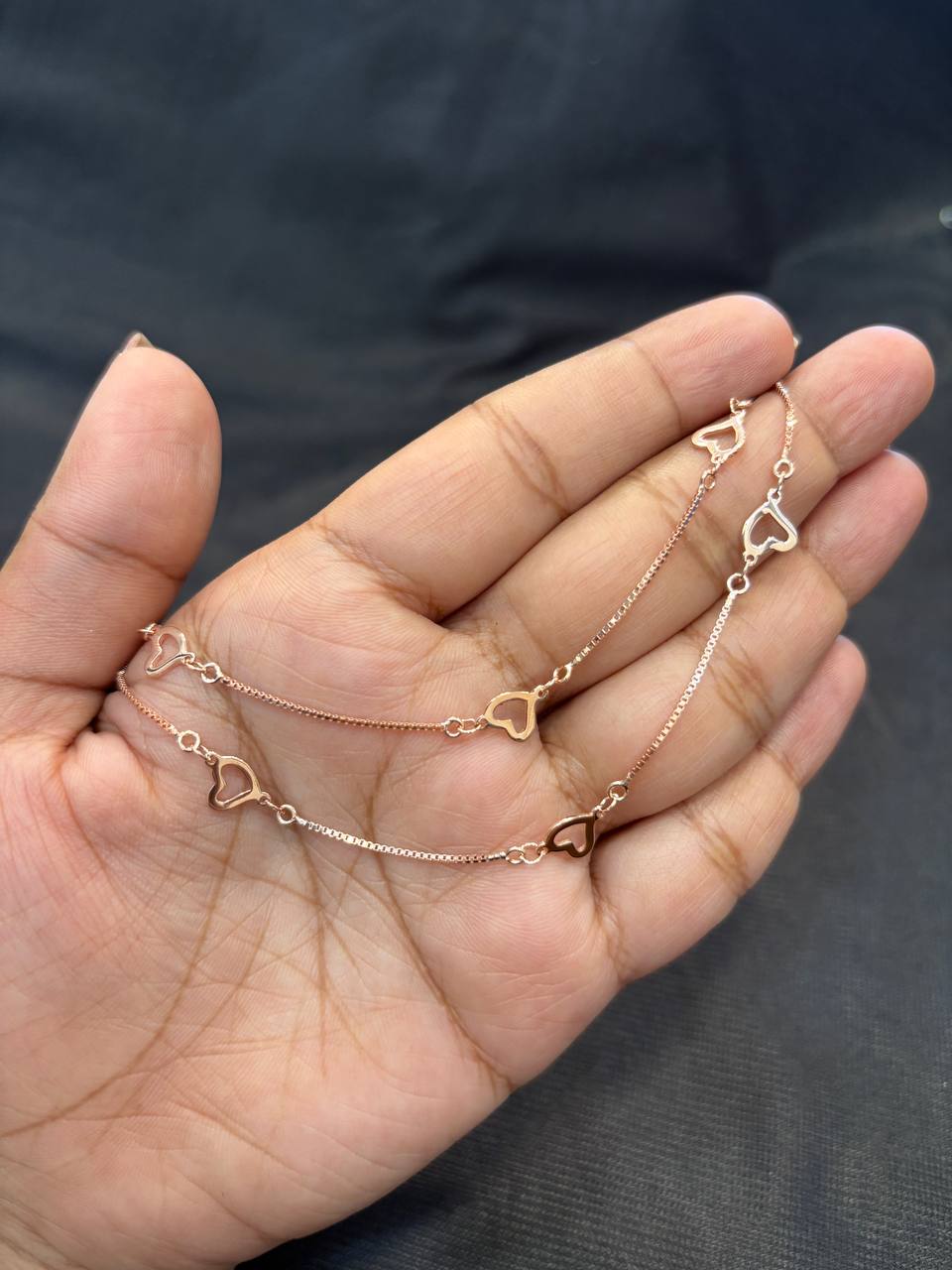 Silver simple heart anklet with rosegold finish Silver simple heart anklet with rosegold finish