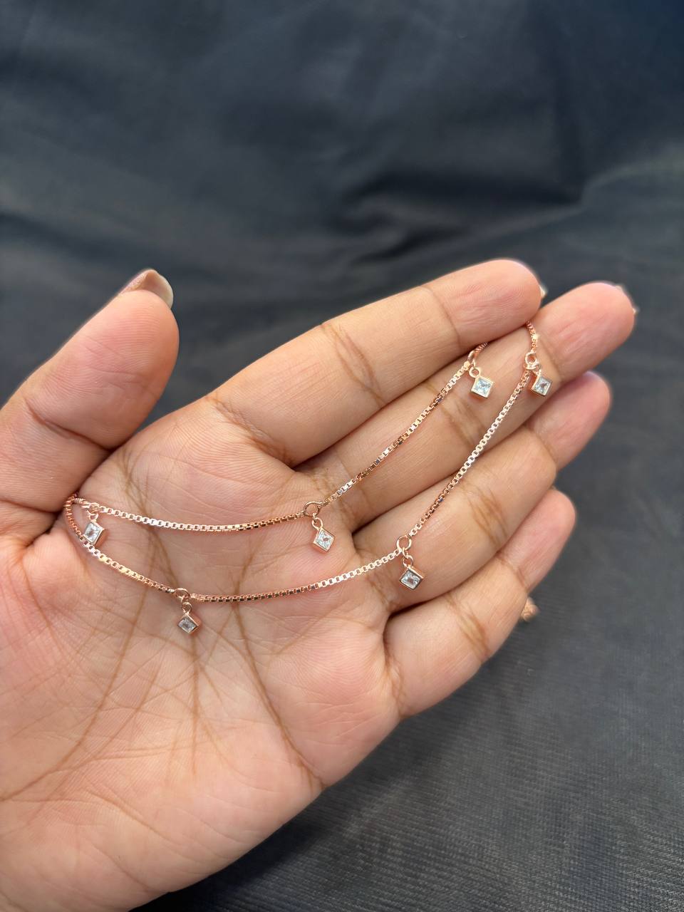 Silver square charms anklet with rosegold finish Silver square charms anklet with rosegold finish
