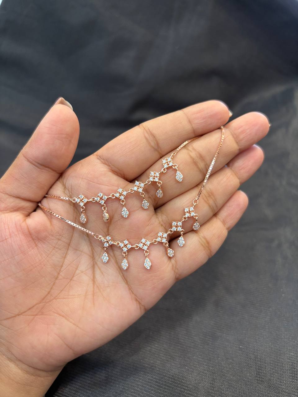 Silver drops anklet with rosegold finish