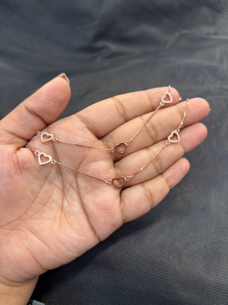 Silver heart anklet with rosegold finish Silver heart anklet with rosegold finish