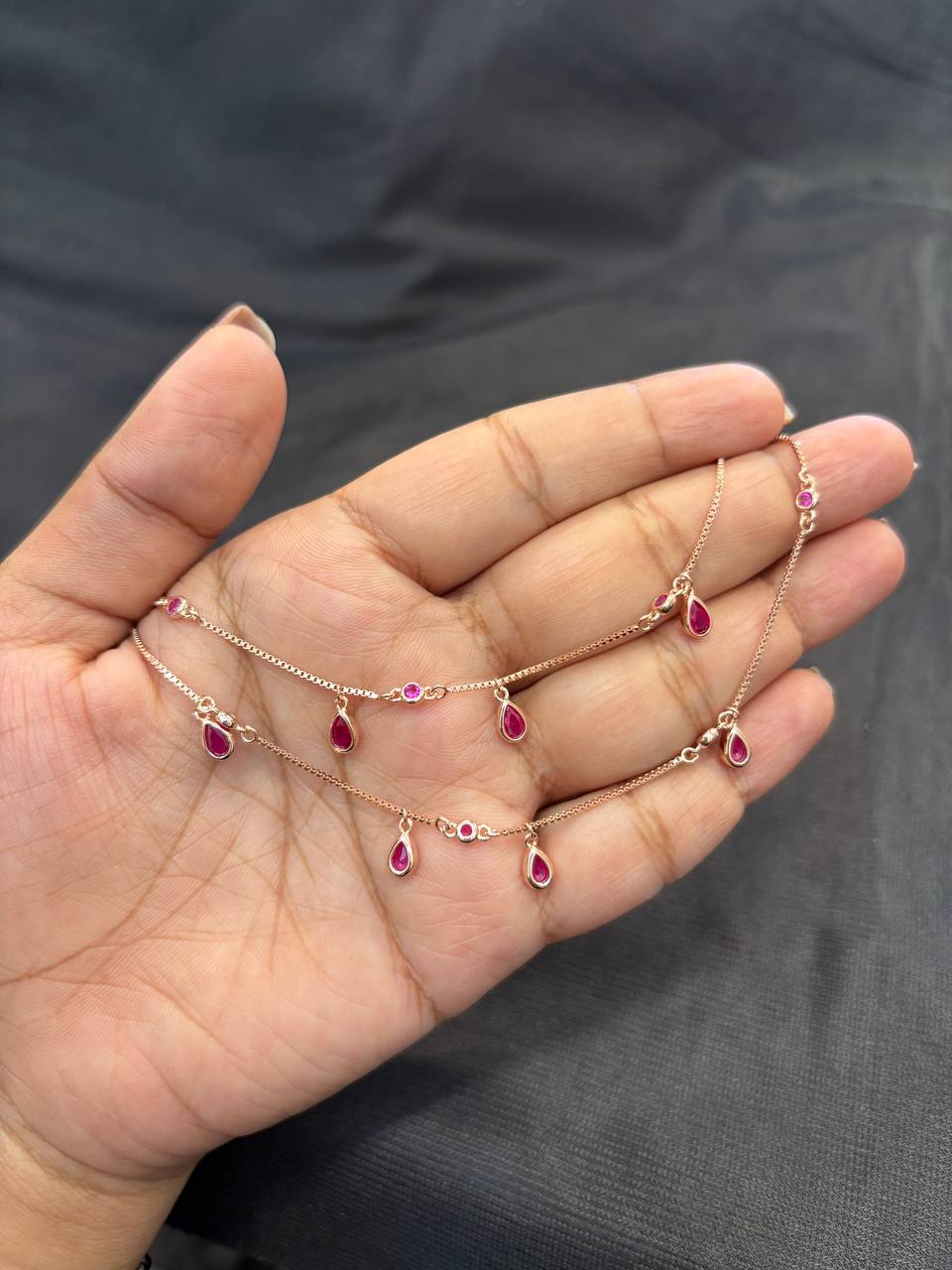 Silver charms pink anklet with rosegold finish Silver charms pink anklet with rosegold finish