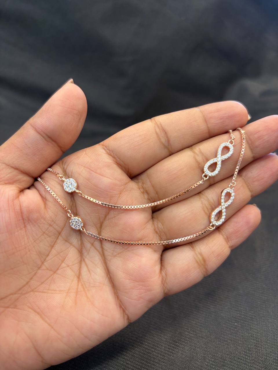Silver infinity anklet with rosegold finish