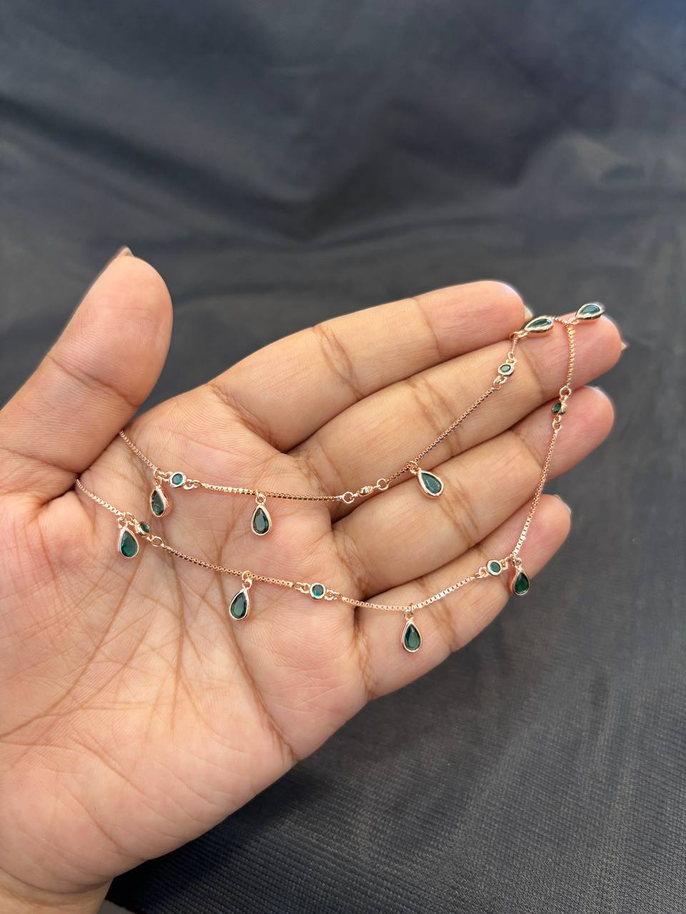 Silver green charms anklet with rosegold finish Silver green charms anklet with rosegold finish