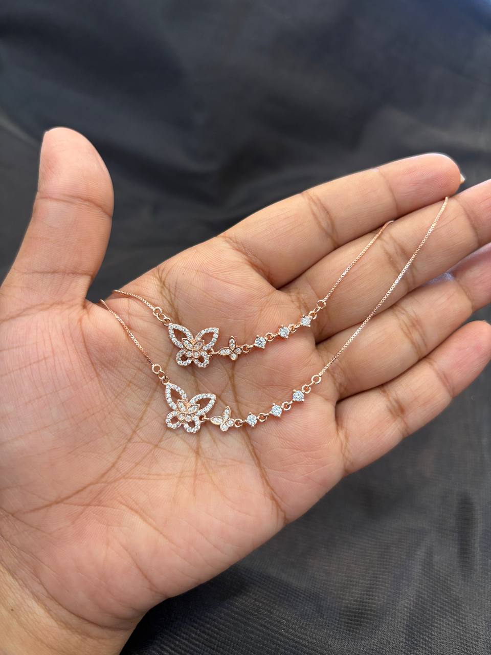 Silver butterfly dou anklet with rosegold finish Silver butterfly dou anklet with rosegold finish