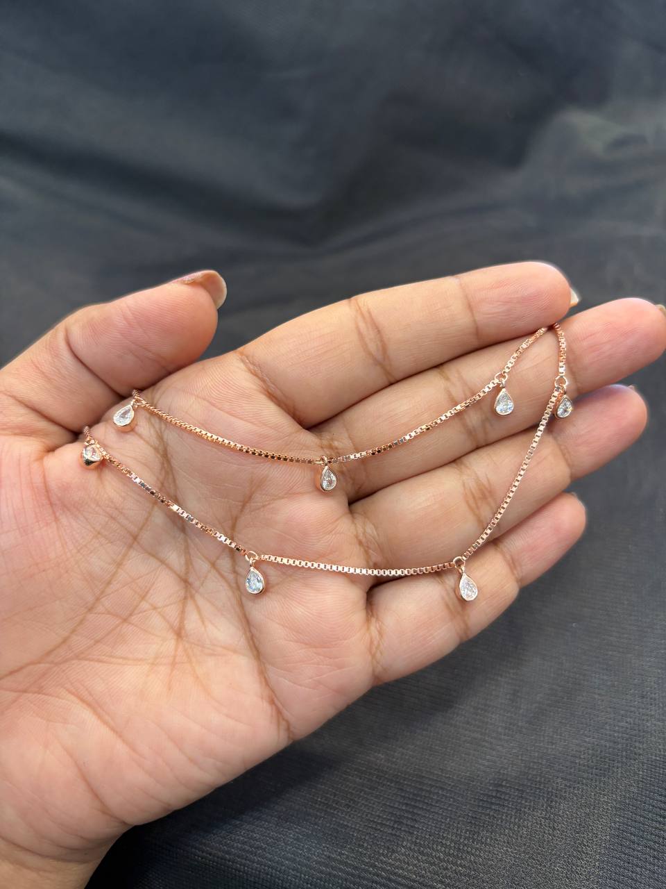 Silver droplet anklet with rosegold finish Silver droplet anklet with rosegold finish
