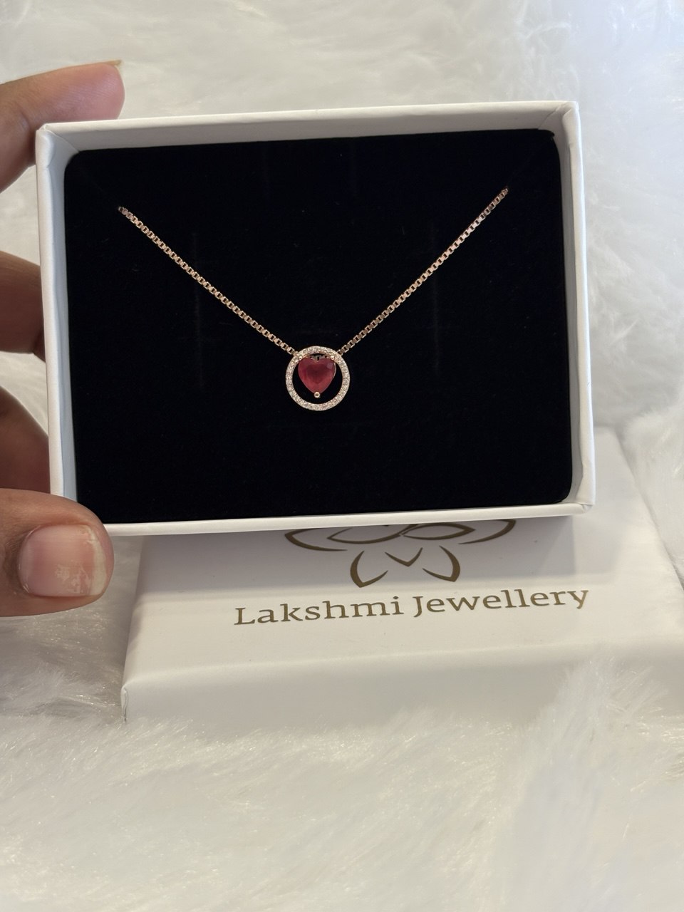 Silver ruby heart chain with rosegold finish Silver ruby heart chain with rosegold finish