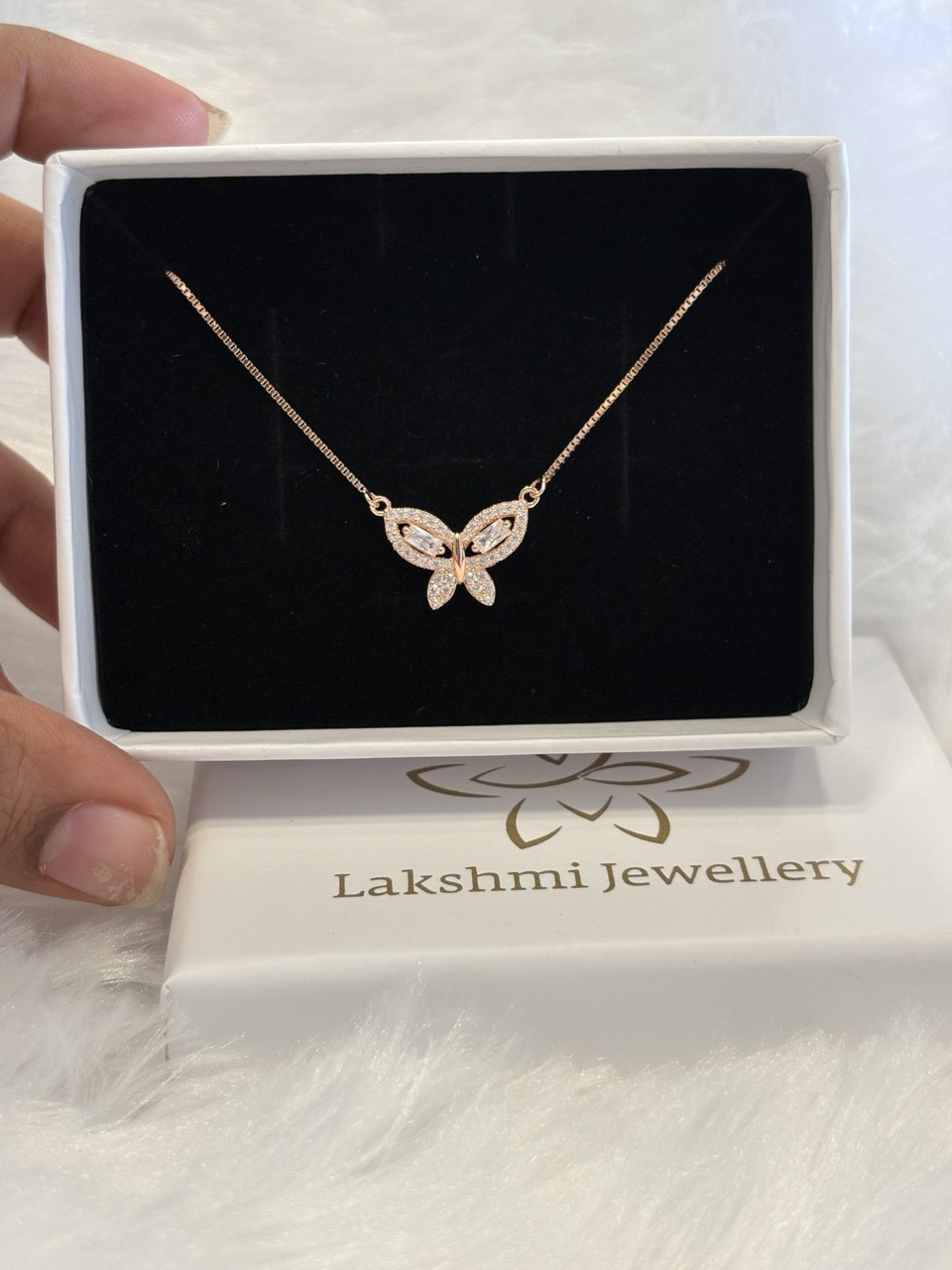 Silver butterfly chain with rosegold finish Silver butterfly chain with rosegold finish