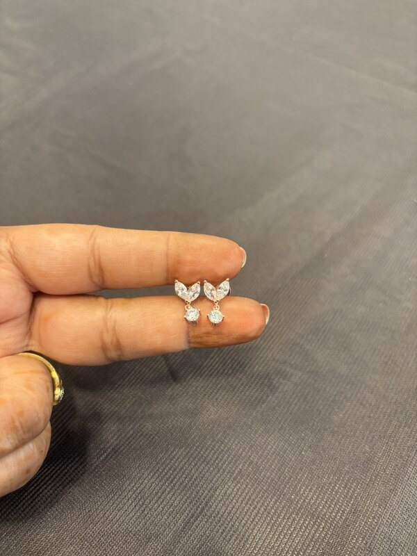 Silver double stone hanging stud with rosegold finish