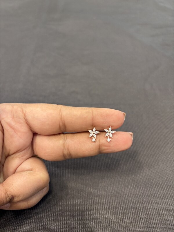 Silver flower drop stud with rosegold finish