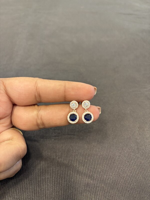Silver blue hanging stud with rosegold finish