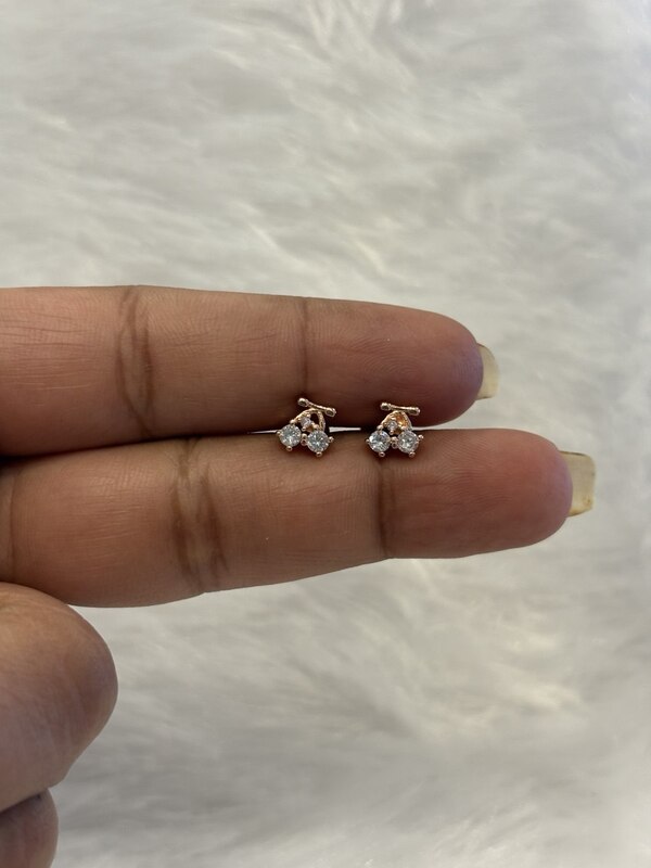 Silver cherry stud with rosegold finish