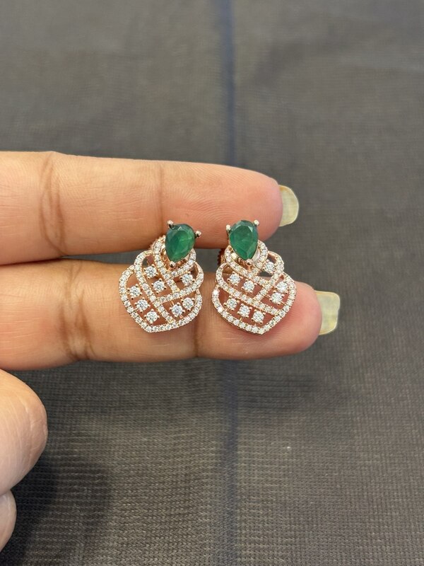 Silver green fancy flower stud with rosegold finish