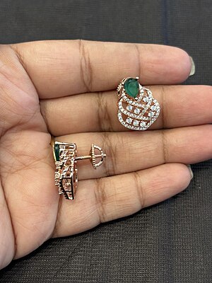 Silver green fancy flower stud with rosegold finish