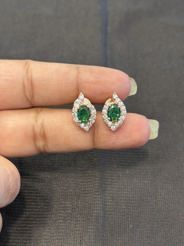 Silver green b stud with rosegold finish