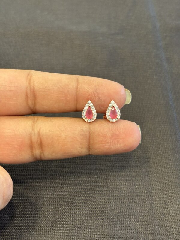 Silver drop shape pink stud with rose gold finish
