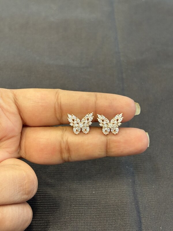 Silver butterfly stone stud with rose gold finish