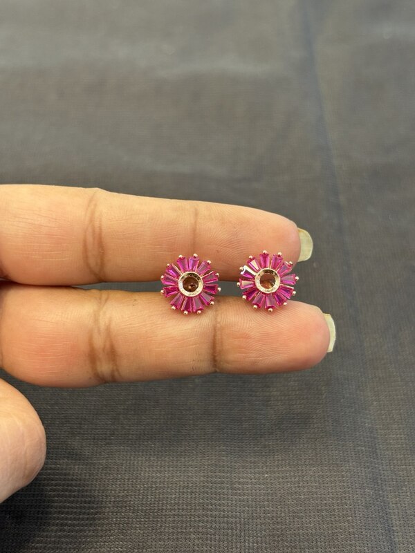 Silver colour round pink stud rose gold finish
