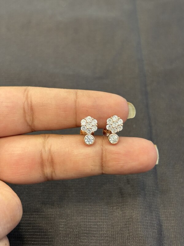 Silver flower with stone stud rose gold finish