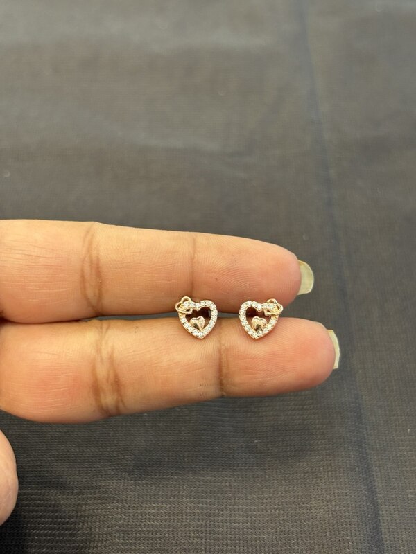 Silver double heart stud rose gold finsh