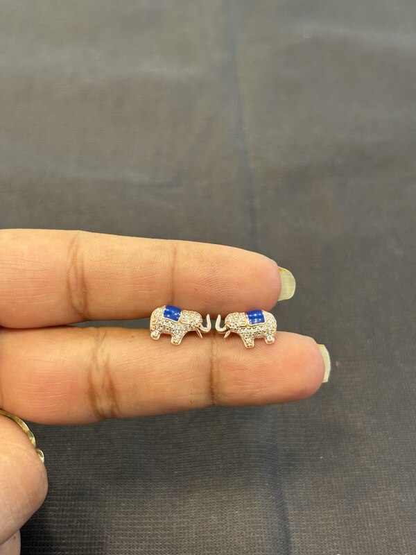 Silver elephant stud rose gold finish