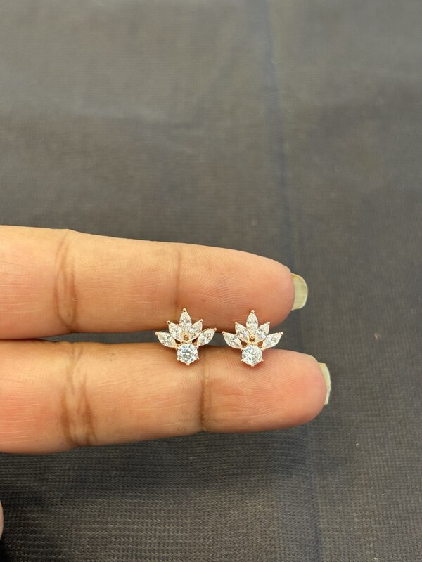 Silver half flower white stud rose gold finish