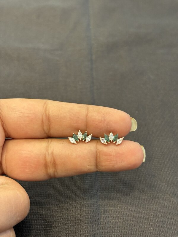 Silver angle wings green stud rose gold finish