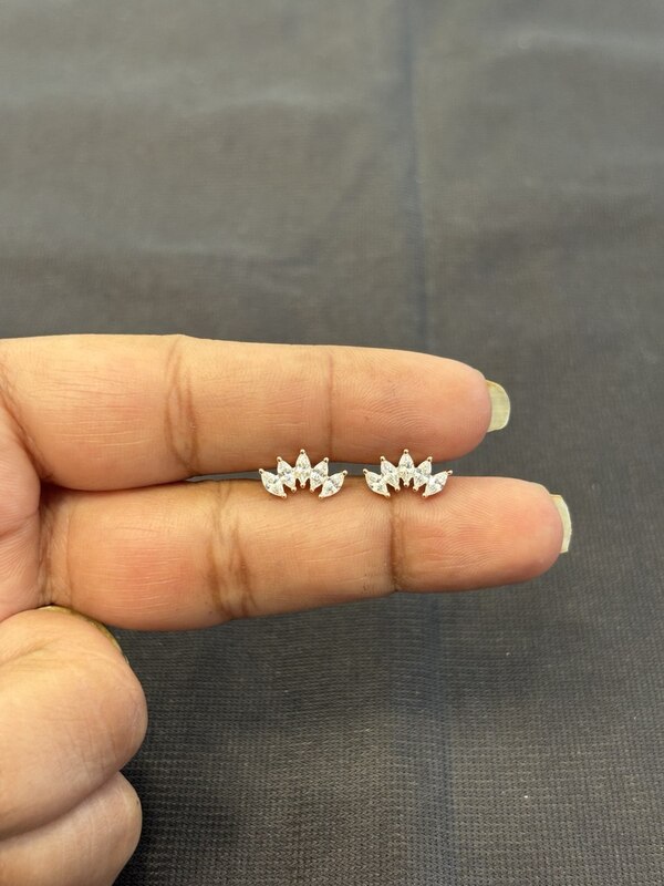 Silver angle wings white stud rose gold finish