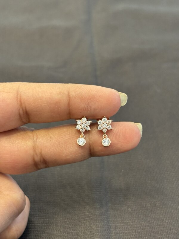 Silver 7 stone flower hanging stud rose gold finish