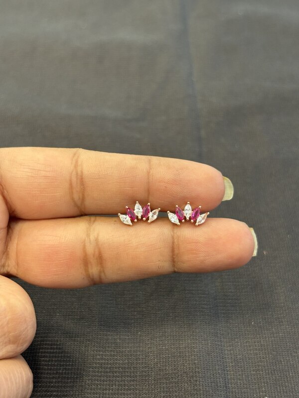 Silver angle wings pink stud rose gold finish