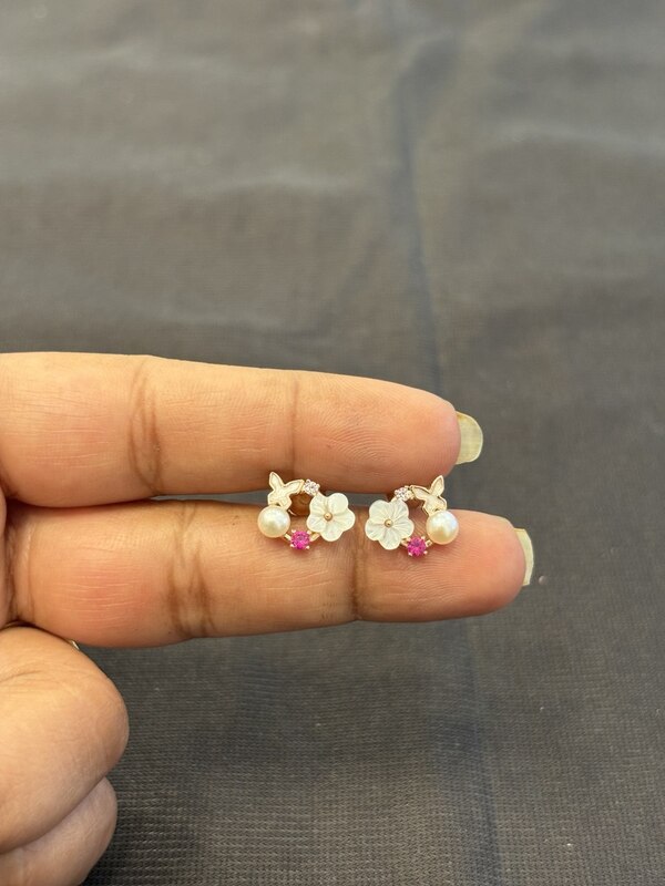 Silver flower with butterfly stud rose gold finish