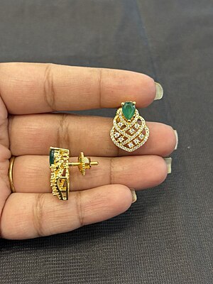 Silver green maya mints stud with gold finish