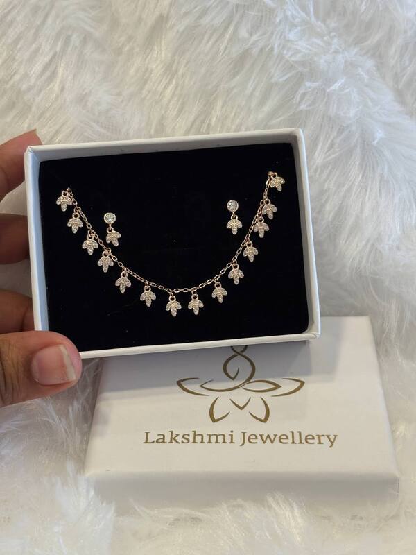 Silver multi charms chain pendant set with rosegold finish