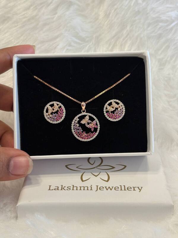 Silver butterfly pedant chain set with rosegold finish