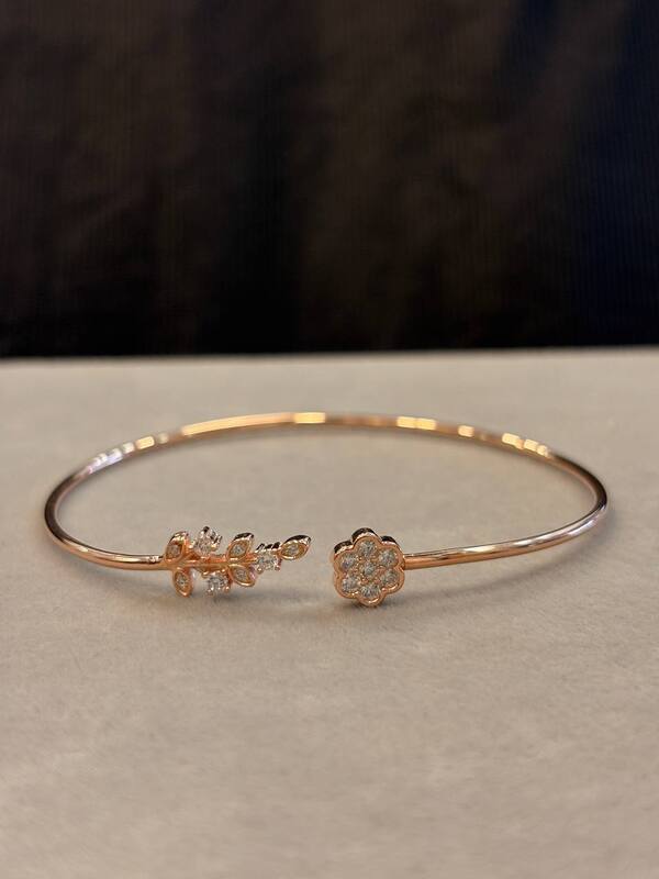 Silver flower kada with rosegold finish