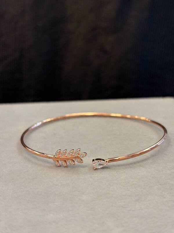Silver leaf kada with rosegold finish