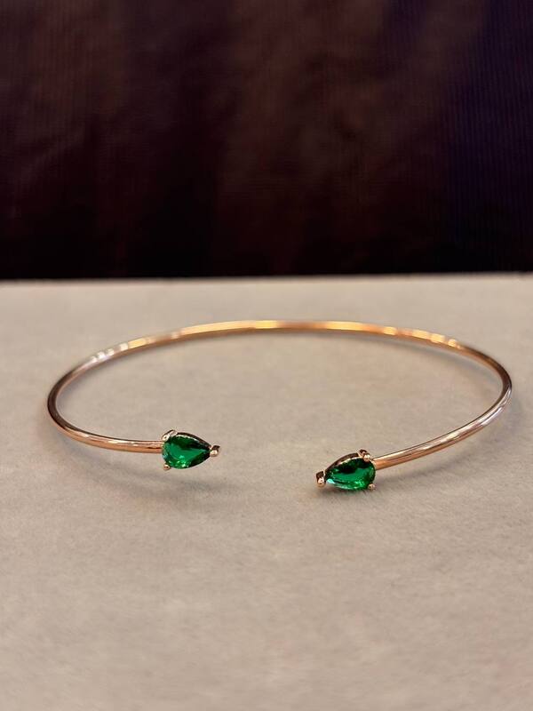 Silver green drop kada with rosegold finish