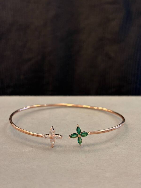Silver green with white kada with rosegold finish