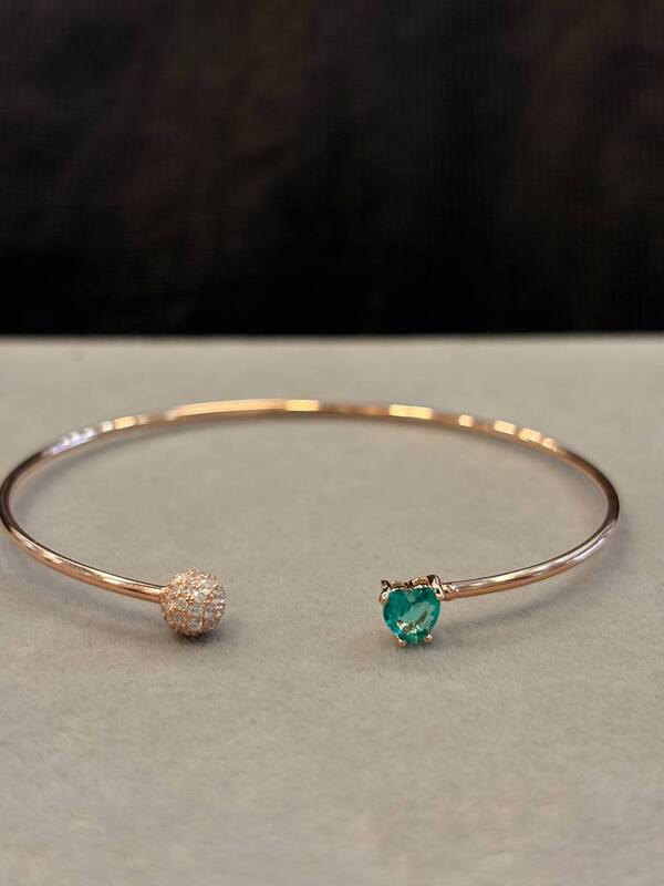 Silver white  blue heart with rosegold finish