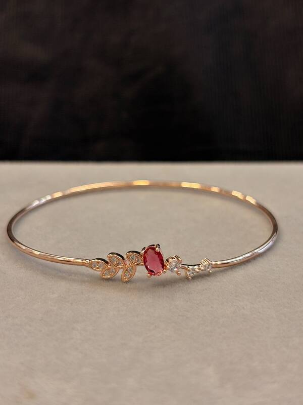 Silver leaf red kada with rosegold finish