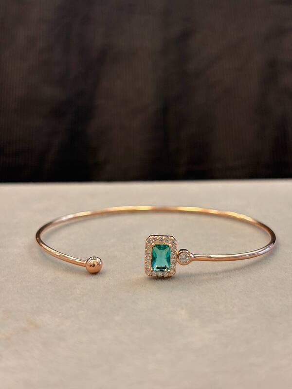 Silver blue square kada with rosegold finish