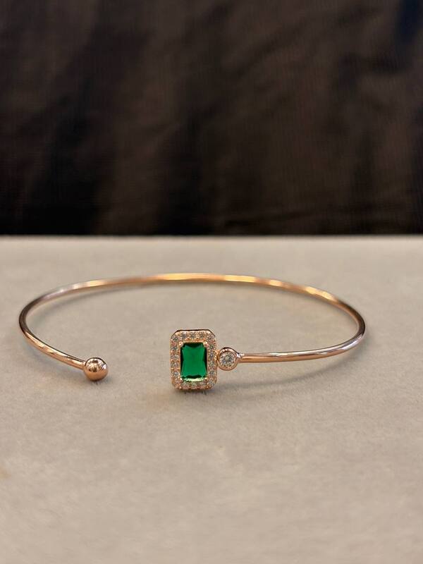 Silver green square kada with rosegold finish