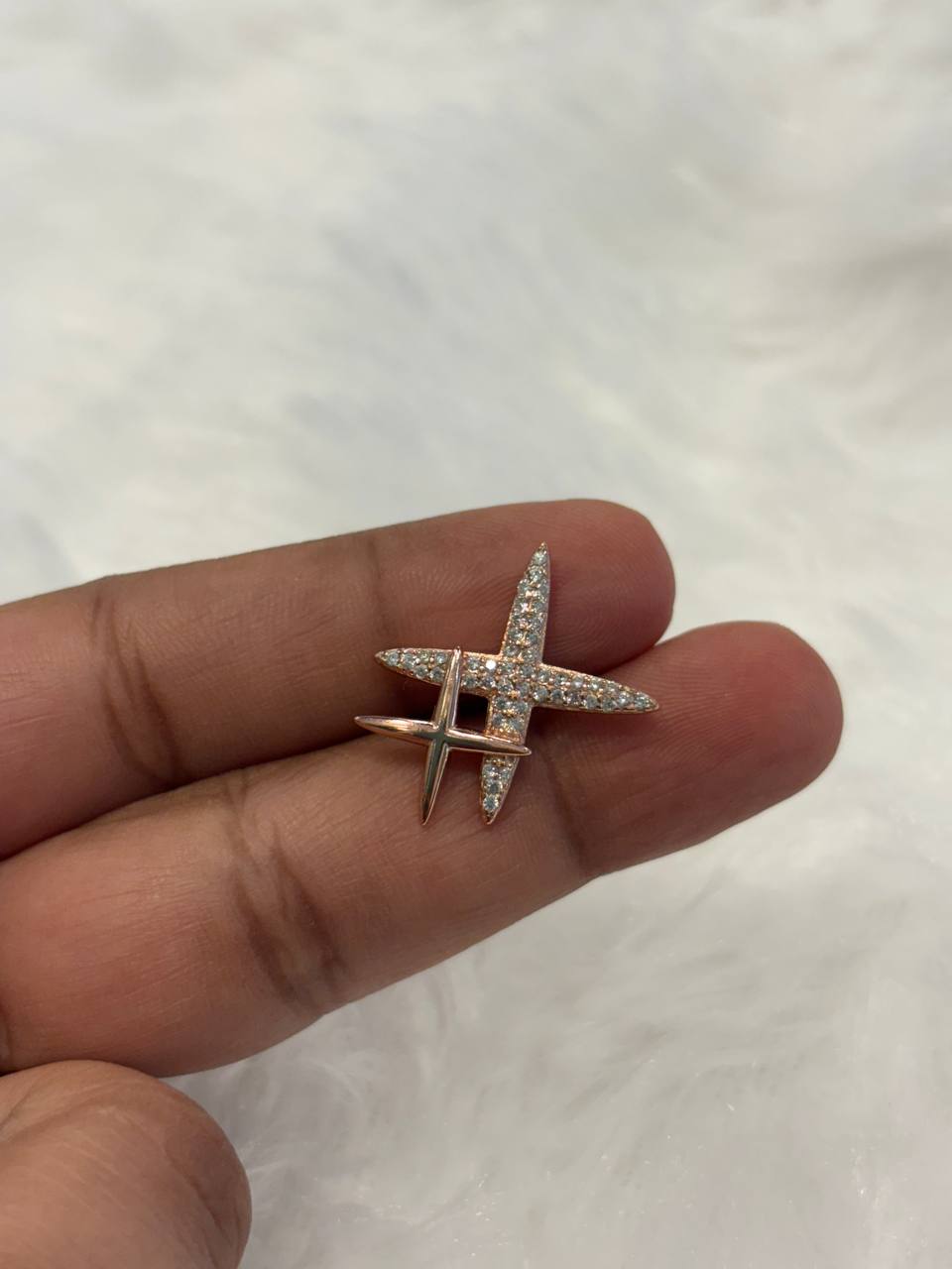 Silve double star brooch with rosegold finish
