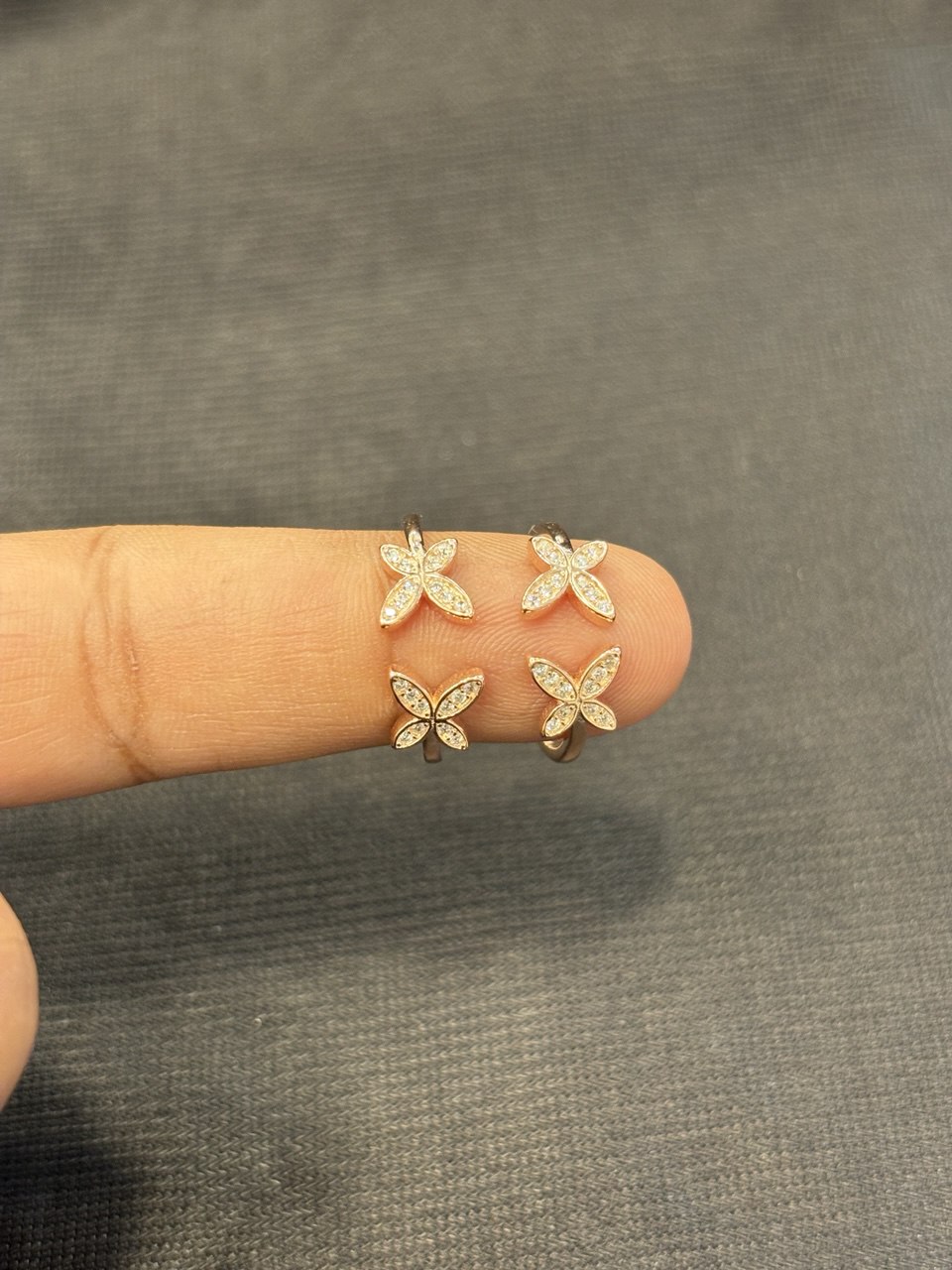 Silver double butterfly toe ring with rosegold finish