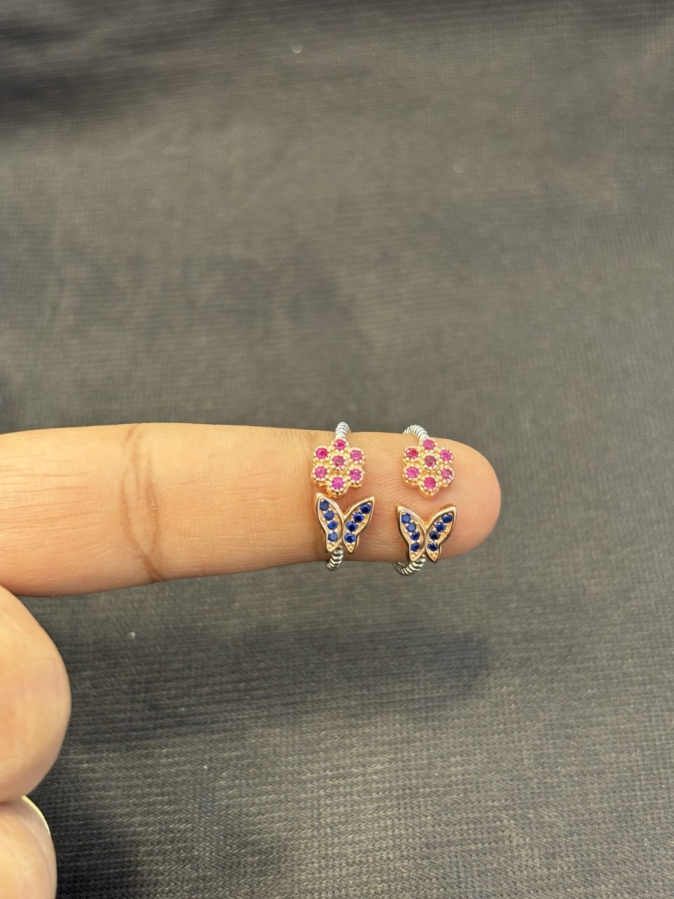 Silver blue butterfly toe ring with rosegold finish