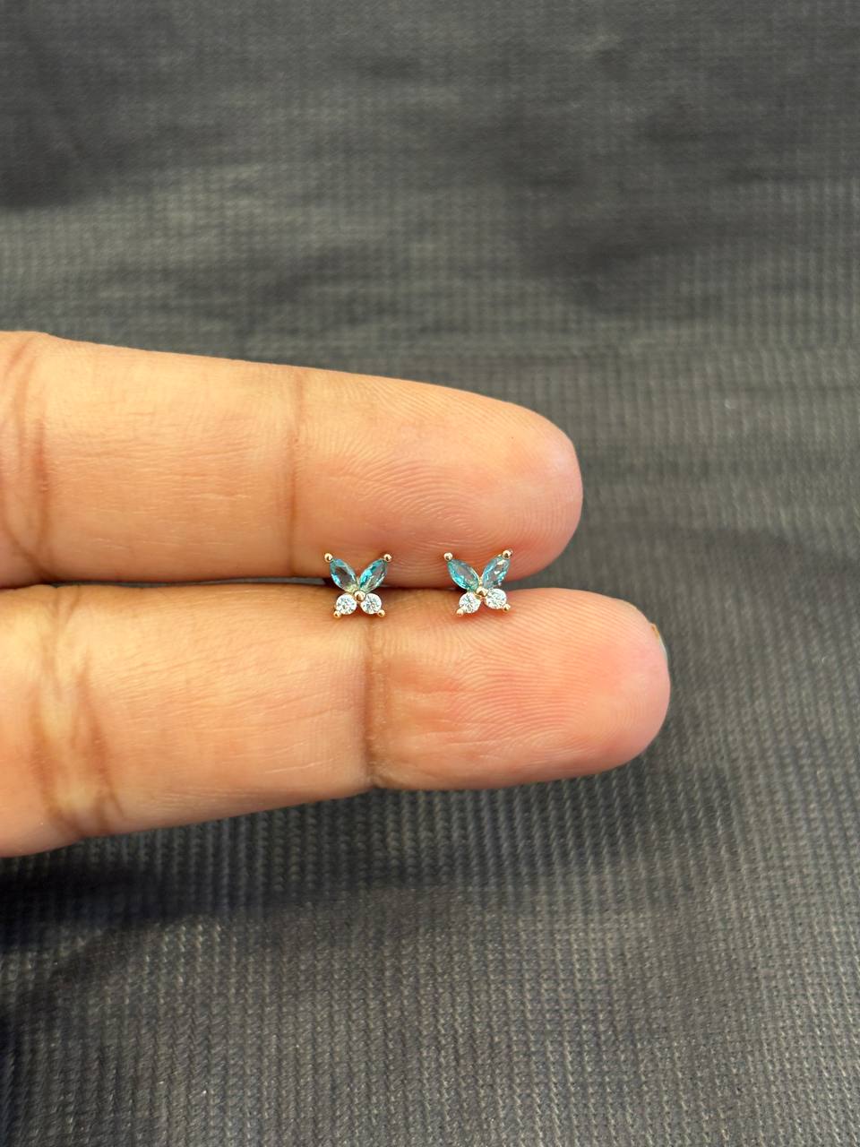 Silver blue white stone butterfly second stud with rosegold finish