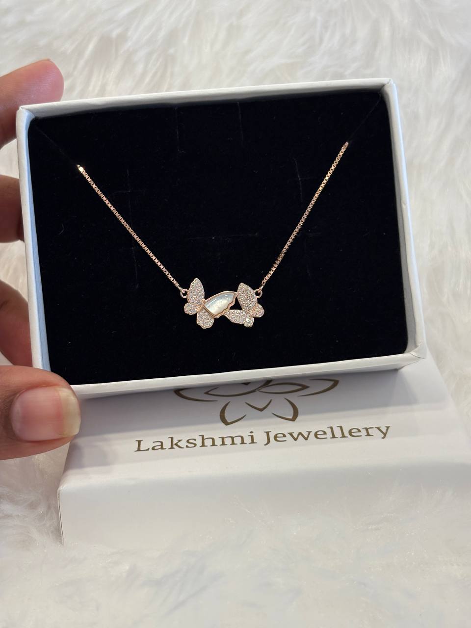 Silver double butterfly chain with rosegold finish