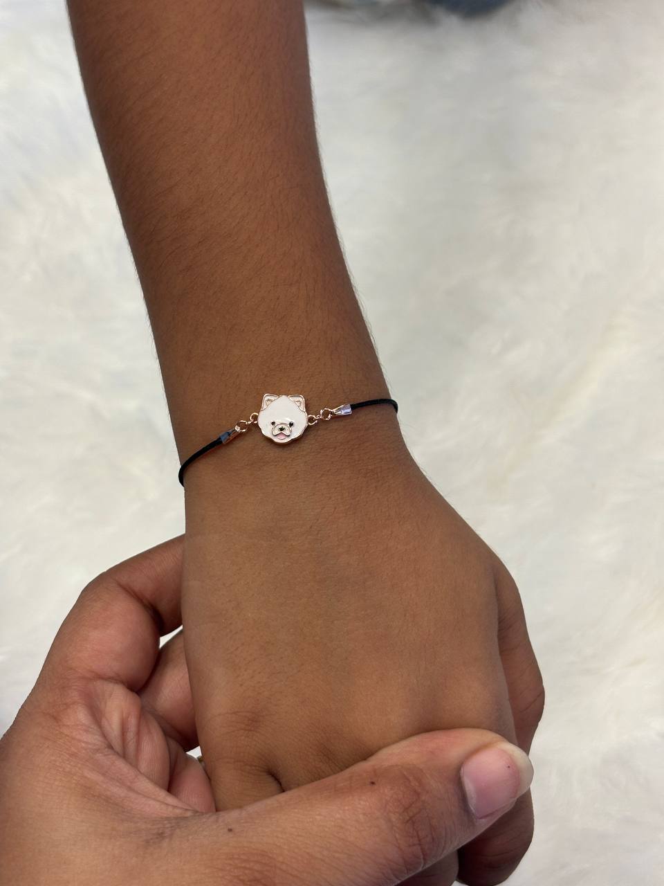 Silver kids black bracelet with rose gold finish