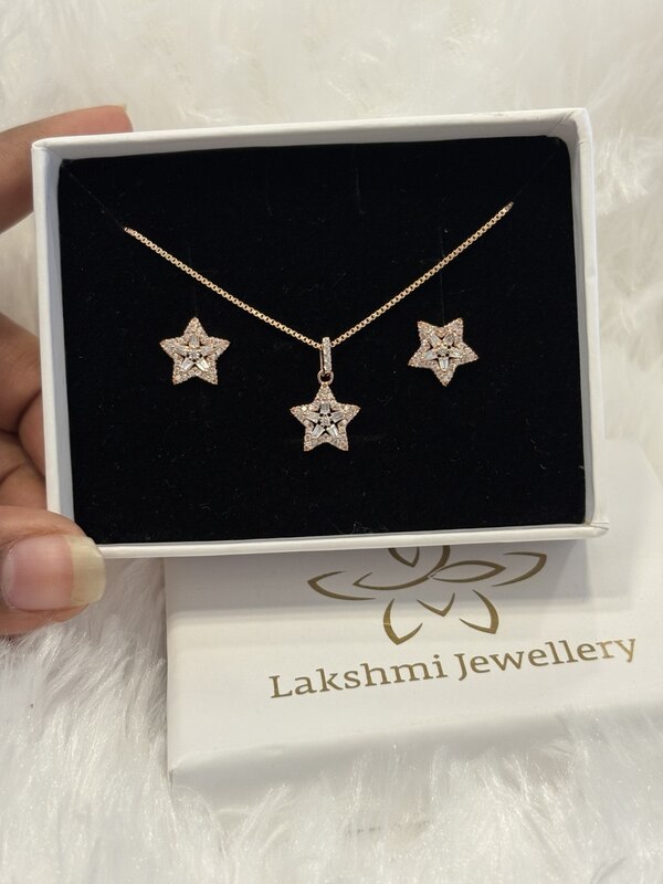 Silver nakshathra pendant set with rosegold finish