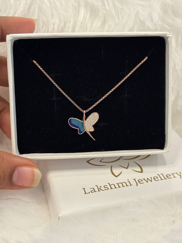 Silver butterfly blue chain with rosegold finish